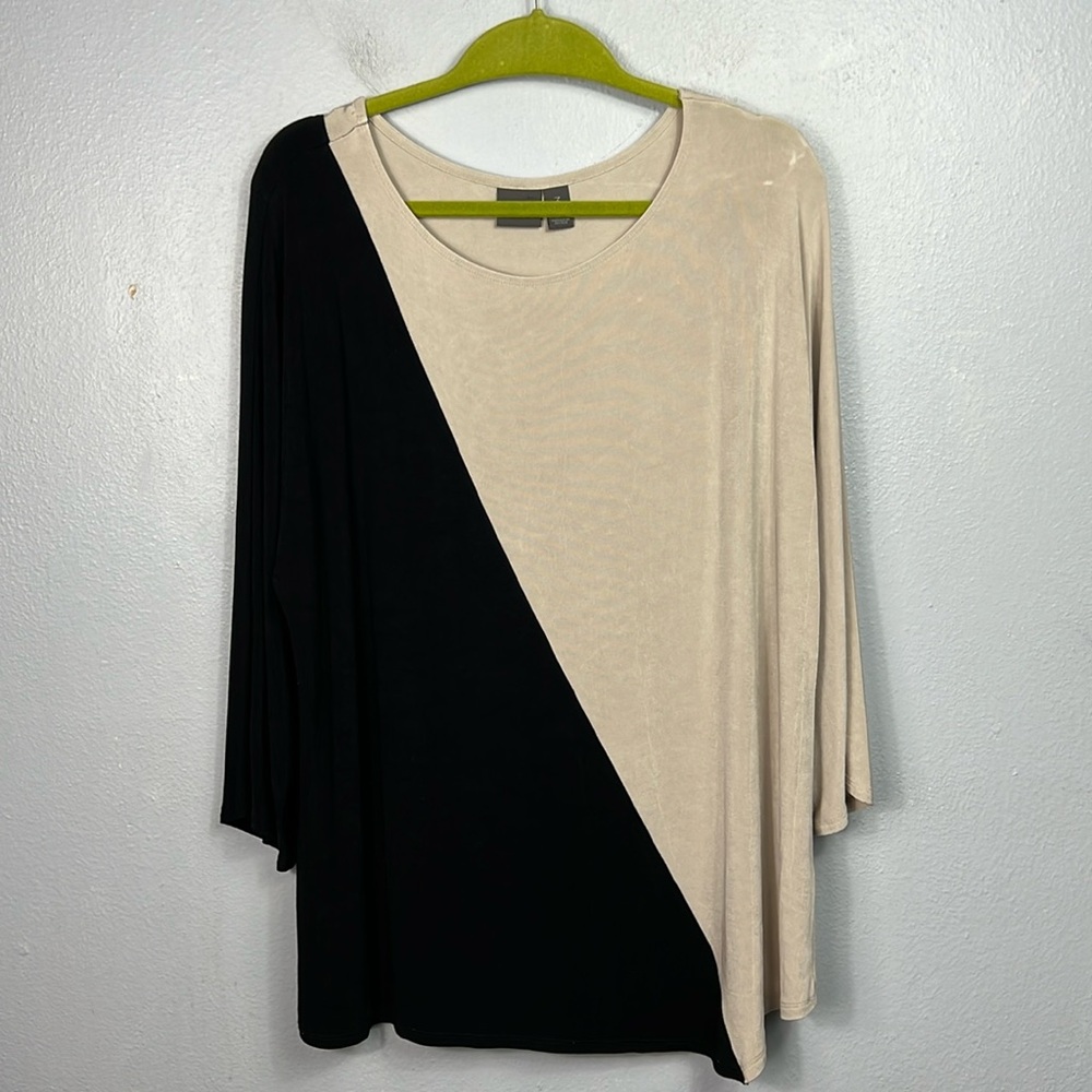 Chico’s Travelers Black & Beige Cream Dolman Sleeve Tunic Top XL 16